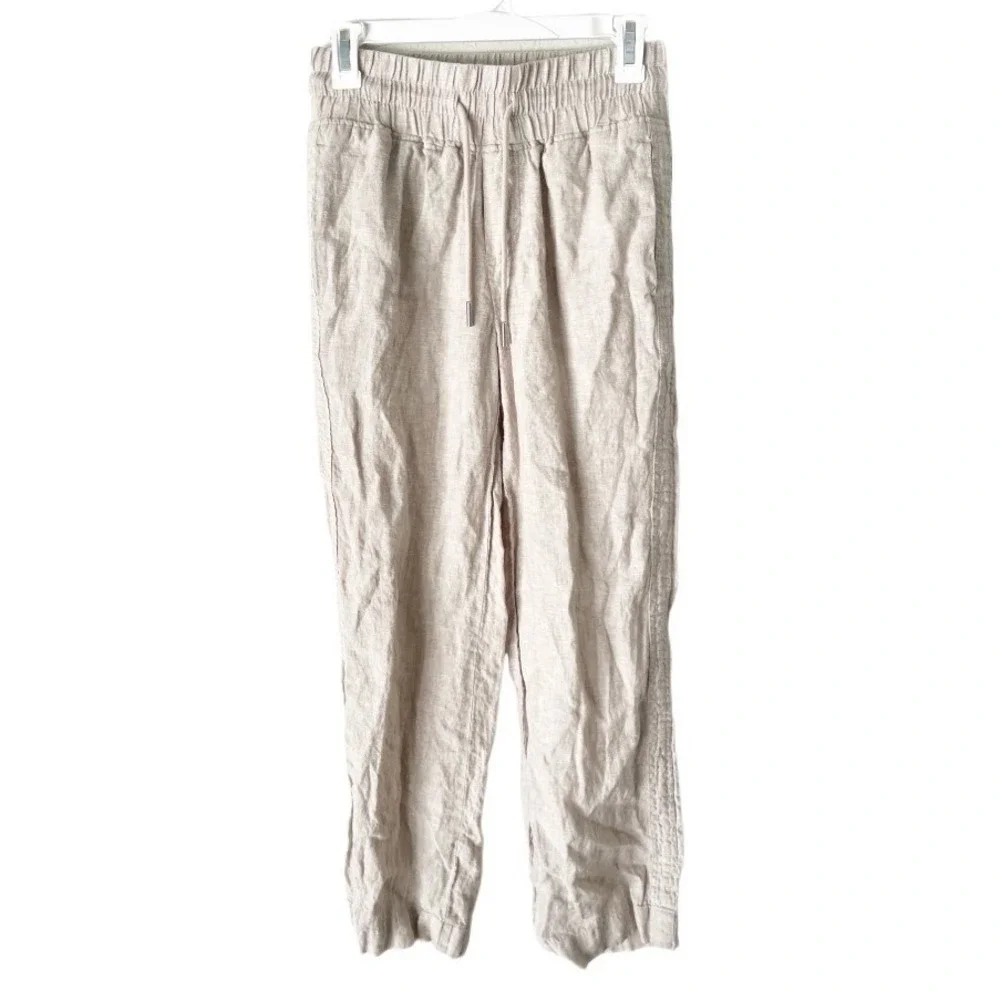 Quince 100% European Linen Pants Oatmeal Beige Elastic Waist Drawstring XS